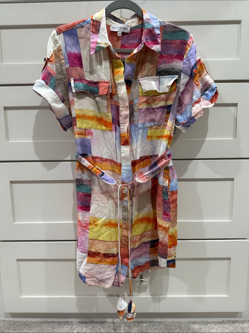 Hunter Bell Colorblock Watercolor Shirt Dress